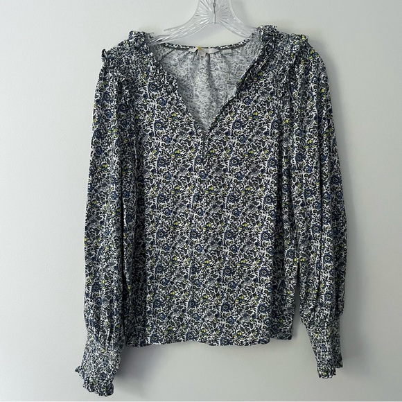 Boden Floral Notch Neck Smocked Ruffle Long Sleeve Top Shirt 16 / 18 Cottagecore - Picture 1 of 10
